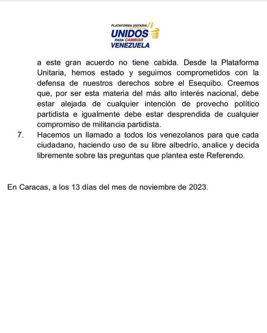 Comunicado Plataforma Unitaria
