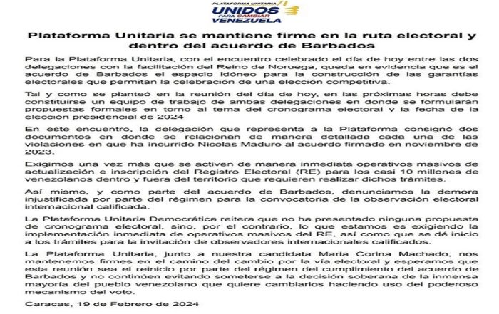 Comunicado PUD noticias táchira