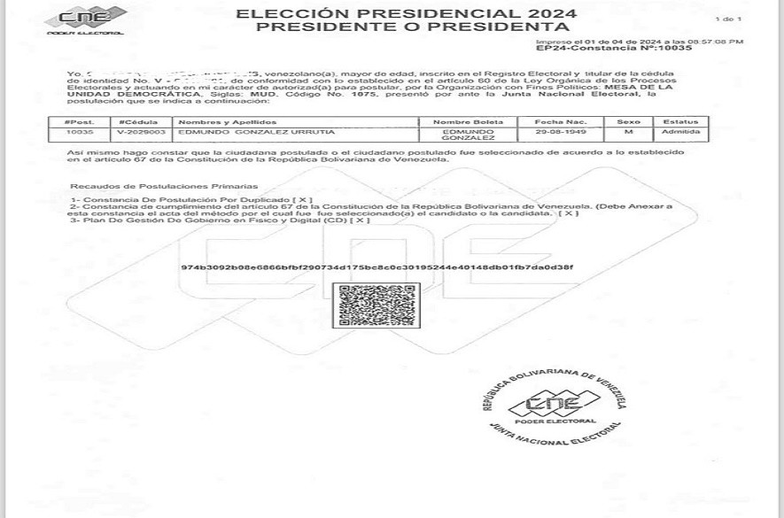 Admisión CNE de Edmundo Gonzales
