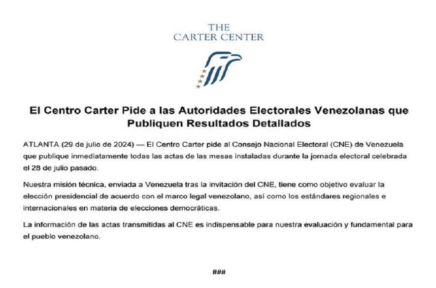 Comunicado centro carter