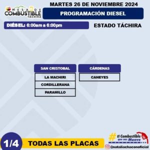 Programación de combustible 26 de noviembre para táchira diesel zona metropolitanag
