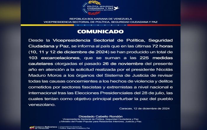 Comunicado ministerio de interior y justicia venezuela