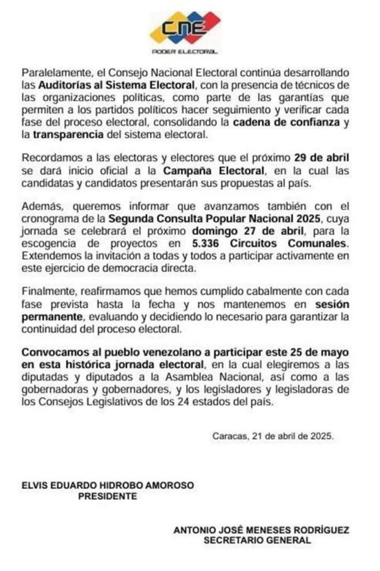 Comunicado CNE