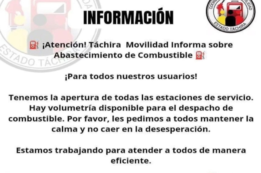 Táchira Movilidad asegura que hay suficiente combustible