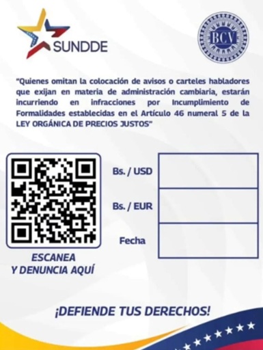 SUNDDE aprobó formato de publicacion para la tasa oficial del dólar