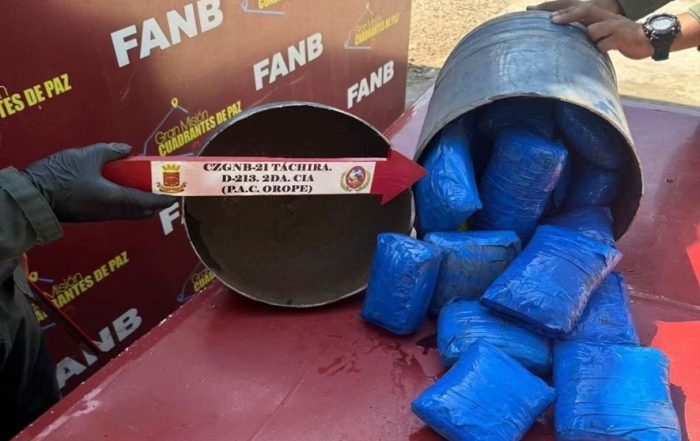 Táchira: Incautan más de 16 kilos de droga oculta en una bombona de gas